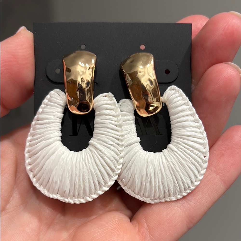 White House Black Market Gold and White Statement Earrings NEW